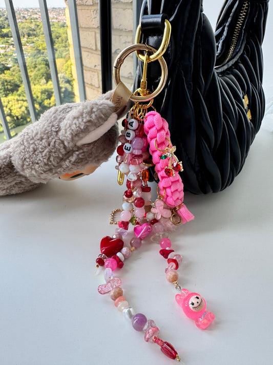 Charmbubü Pink Love Bag Charm – Handmade Beaded Keychain (1/1 Exclusive)