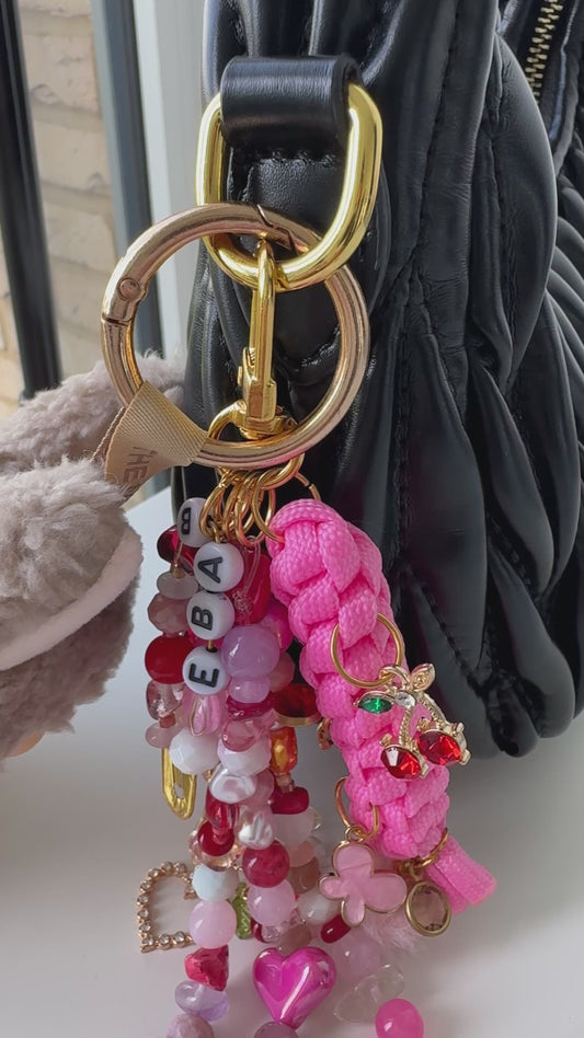 Charmbubü Pink Love Bag Charm – Handmade Beaded Keychain (1/1 Exclusive)